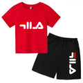 Boys and girls summer casual suit, printed soft cotton T-shirt with adjustable elastic shorts, sports and casual two-piece