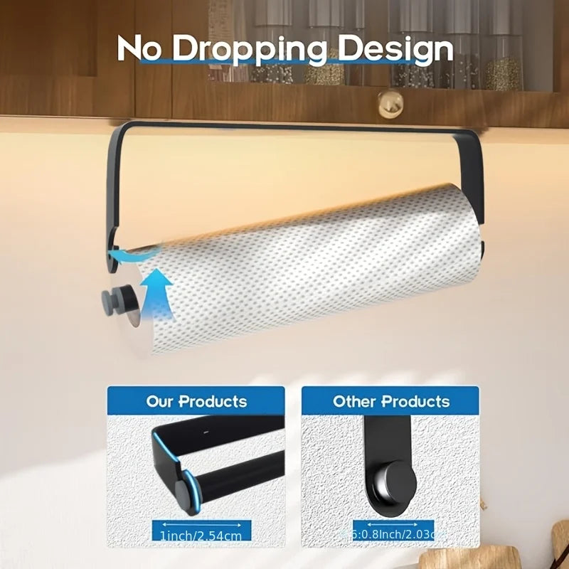 Kitchen  Paper Towel Holder  No-Drill Wall Mount Paper Towel Holders  Dishcloth Rack  Plastic Wrap and  Cloth Storage Hanging