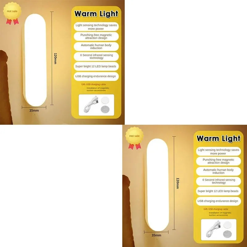 LED Motion Sensor Lamp Night Lights Wireless USB Rechargeable Magnetic For Wardrobe Room Closet Kitchen Aisle Tube Detector Bulb