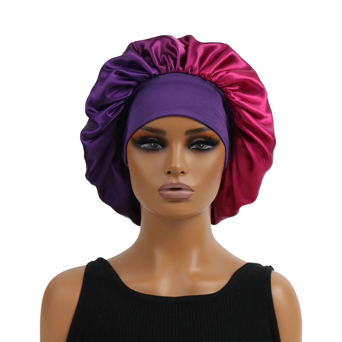 Satin Silk Bonnet Cap with Frontal Wrap, Wide Band, Colorful Fade Printing, Soft Nightcaps, Hair Protect Sleep, Extra Big Size
