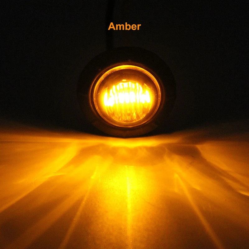 1pc 12V 24V 3LED 3/4" Round Trailer Side Marker Lights Yellow White Red For Trucks Clearance Lights Truck Turn Signal Lamp