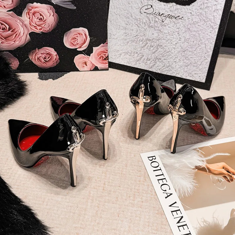 2026 New Women's Shoes Luxury Metal Decoration Pointed Tip High Heels for Woman French Casual Shoes Designer Shoes Zapatos Mujer