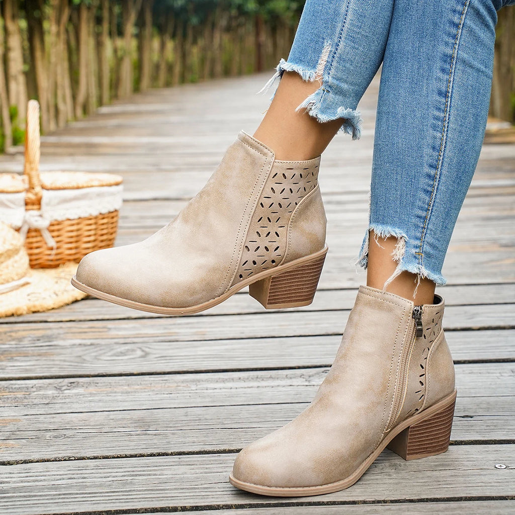 New Women Shoes Retro High Heel Boots Female Slip on Mid Heels Casual Comfortable Western Boots for Women Plus Size