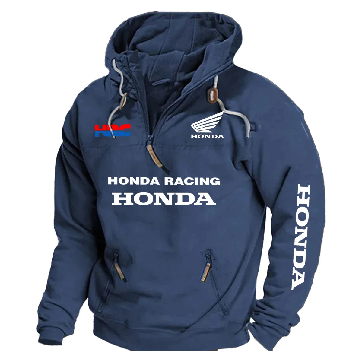 2026 Men's Honda Motorcycle Hoodie with European Sporty Style Zipper Sleeve Pocket Loose Casual Sweater with Shoulders Hoodie