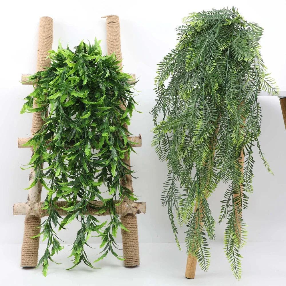 Persian fern Leaves Vines Home Room Decor Hanging Artificial Plant Plastic Leaf Grass Wedding Party Wall Balcony Decoration