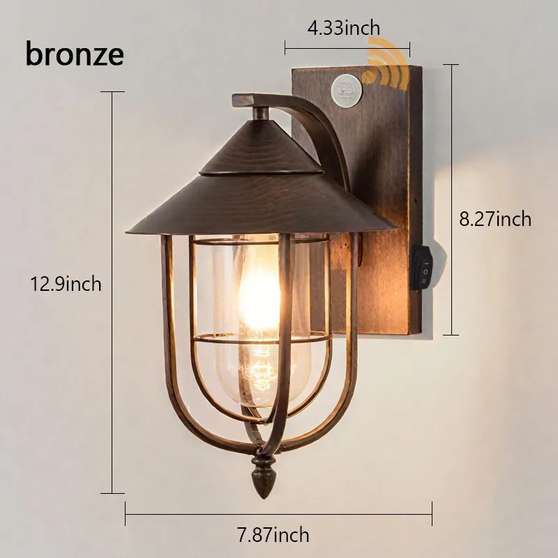 Motion Sensor Outdoor Wall Lamp LED Waterproof with Toggle Button Wall Light Vintage Porch Villa Courtyard Garden Decoration