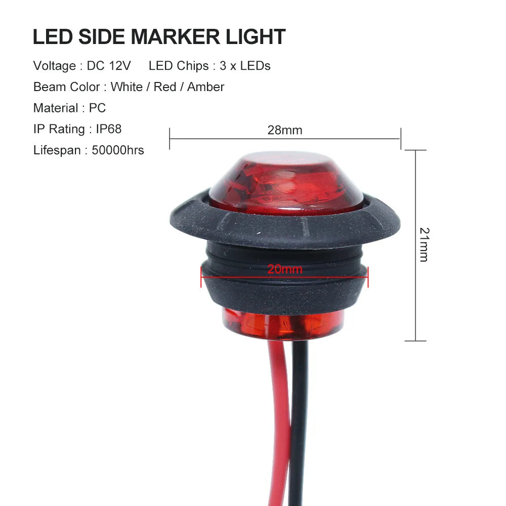 LED Indicators 12V 24V Car Round Trailer Side Marker Light Yellow White Red for Trucks Clearance Lights Truck Turn Signal Lamp