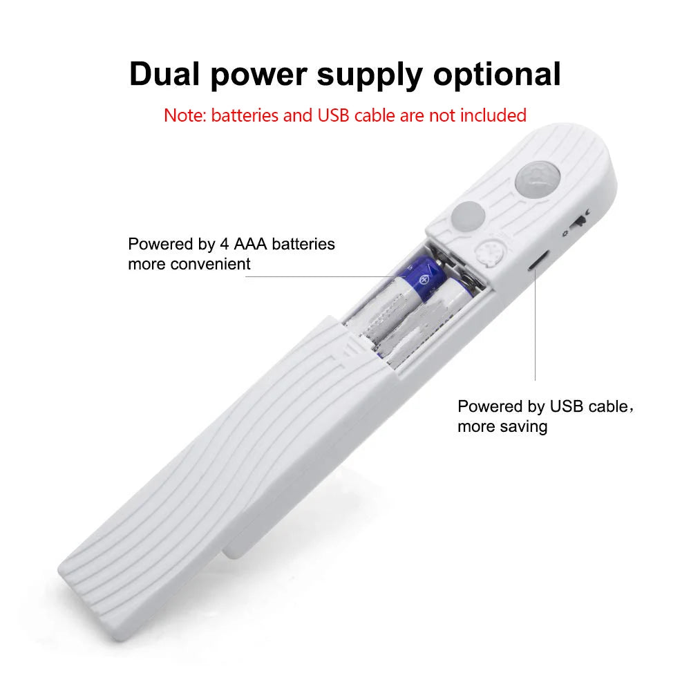 Motion-sensing LED light strip, powered by either USB or batteries (batteries not included). Suitable for bedrooms, staircases。