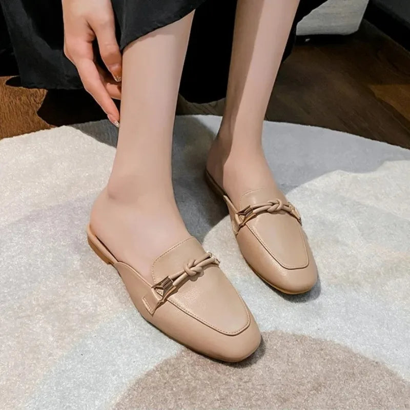 Womens Shoes Fashion Baotou Half Slippers Elegant Women Mules Slippers Comfortable Walking Flat Slippers for Women Zapatos Mujer
