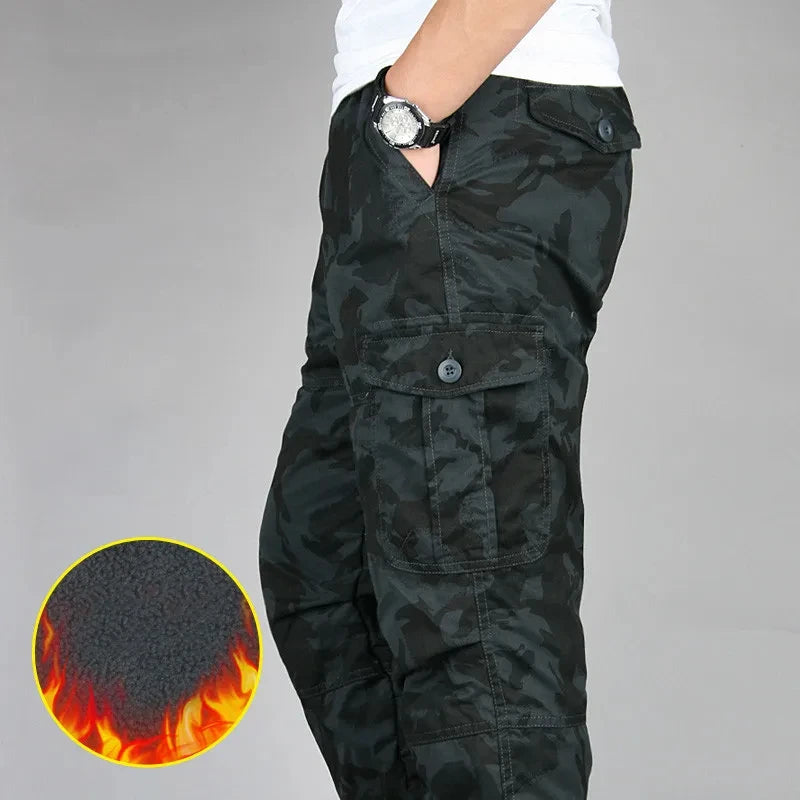 Men's Winter Cargo Pants Double Layer Fleece Warm Thick Camouflage Tactical Cotton Long Trousers Men Baggy Casual Cotton Pants