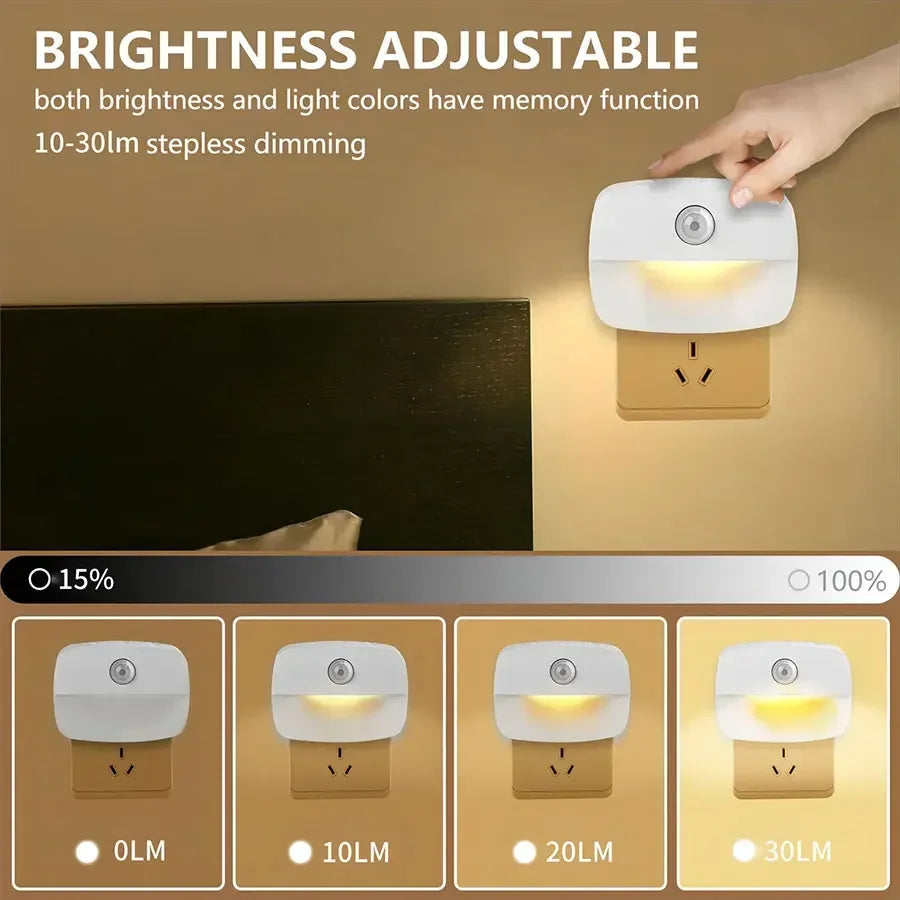 Motion Sensor EU US Socket Plug in LED Night Light 220V 110V Human Infrared Induction Lamp for Bedroom Stairs Cabinet Corridor