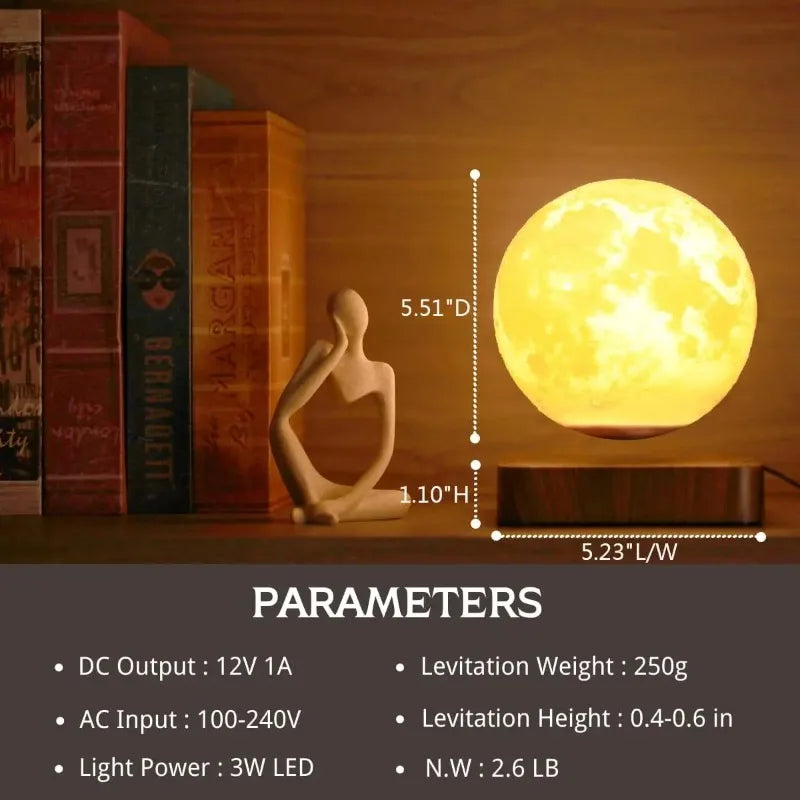 Levitating Moon Lamp, Magnetic Floating Moon Lamp Spinning Luna Night Light with 3 Color Modes for Home Office Desk Decor