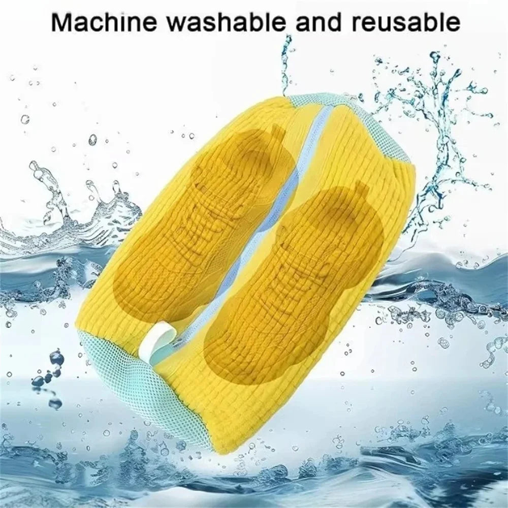 Fluffy Fiber 360 ° Surround Cleaning Shoe Washing Bag - Reusable Durable Machine-Washable Laundry Bag with Zipper Closure (1Pc)