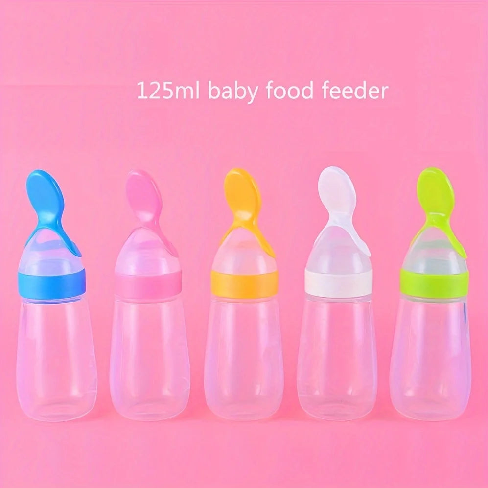 Baby Food Feeding Spoon Bottle ,Squeeze Silicone Feeder Bottle with Spoon for Babies Infants Toddler