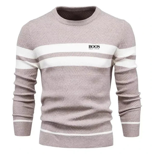 Men's Patchwork Knit O-Neck Pullover Sweater