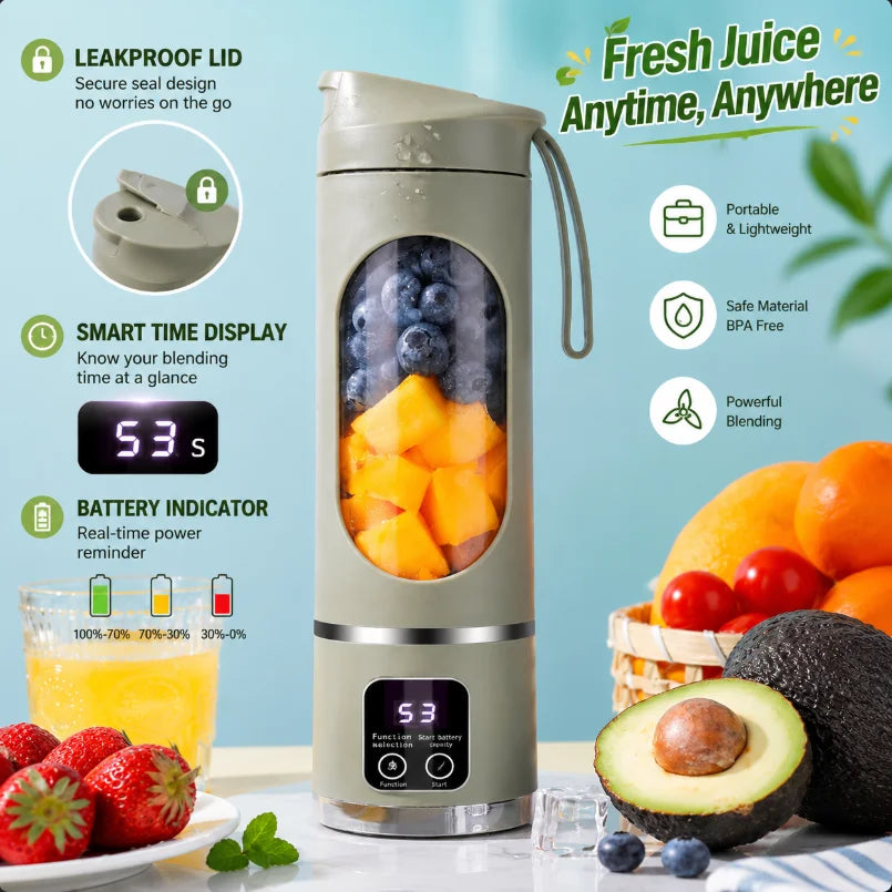 Portable Blender for Shakes and Smoothies 450ml BPA Free Travel Cup & Lid, Durable Stainless Steel Blades, Personal Smoothie