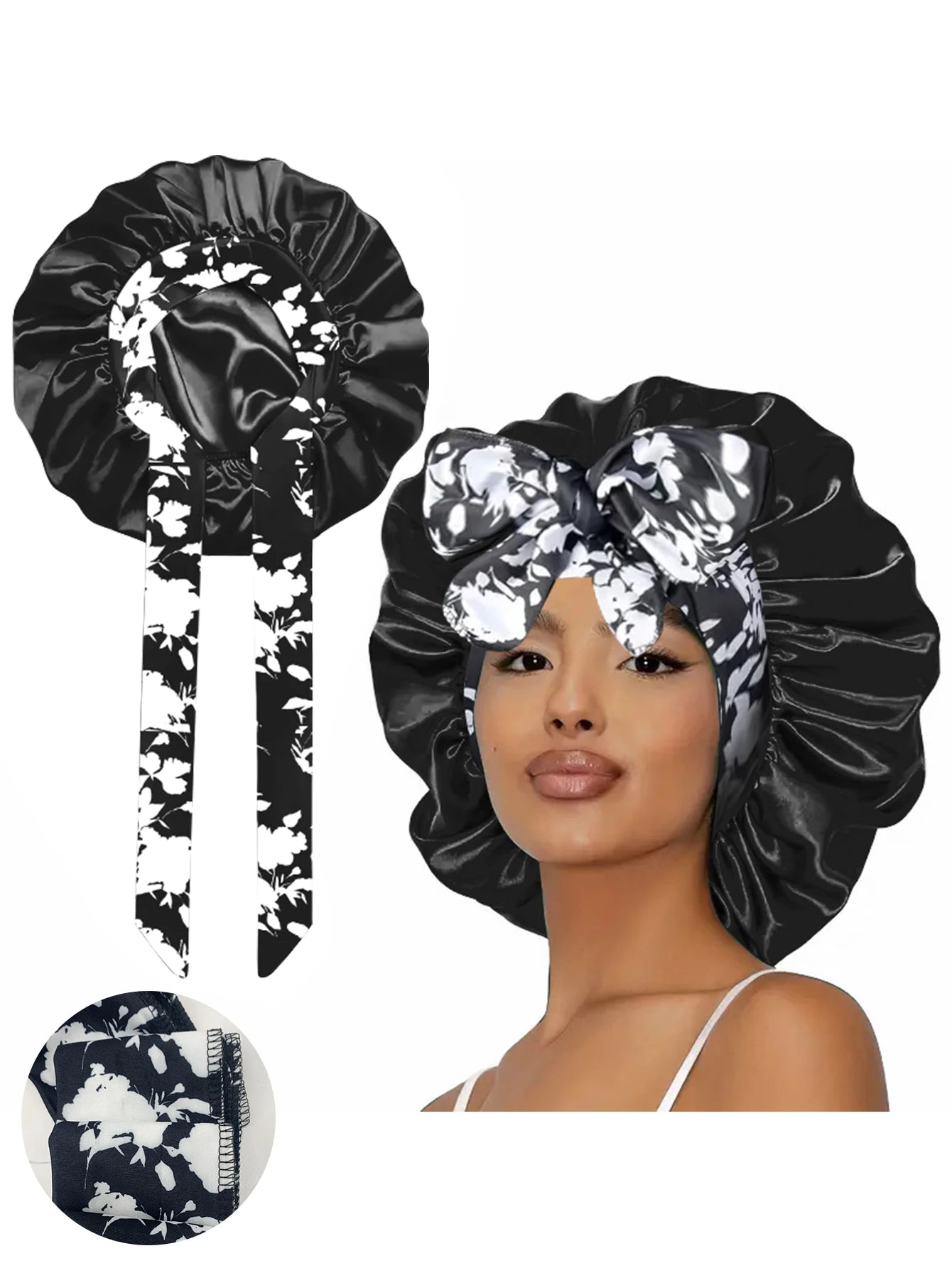 1pc  Satin bonnet with tie for women  Soft Silky Hair Care for Night Use Single Piece Stylish Hair Accessory