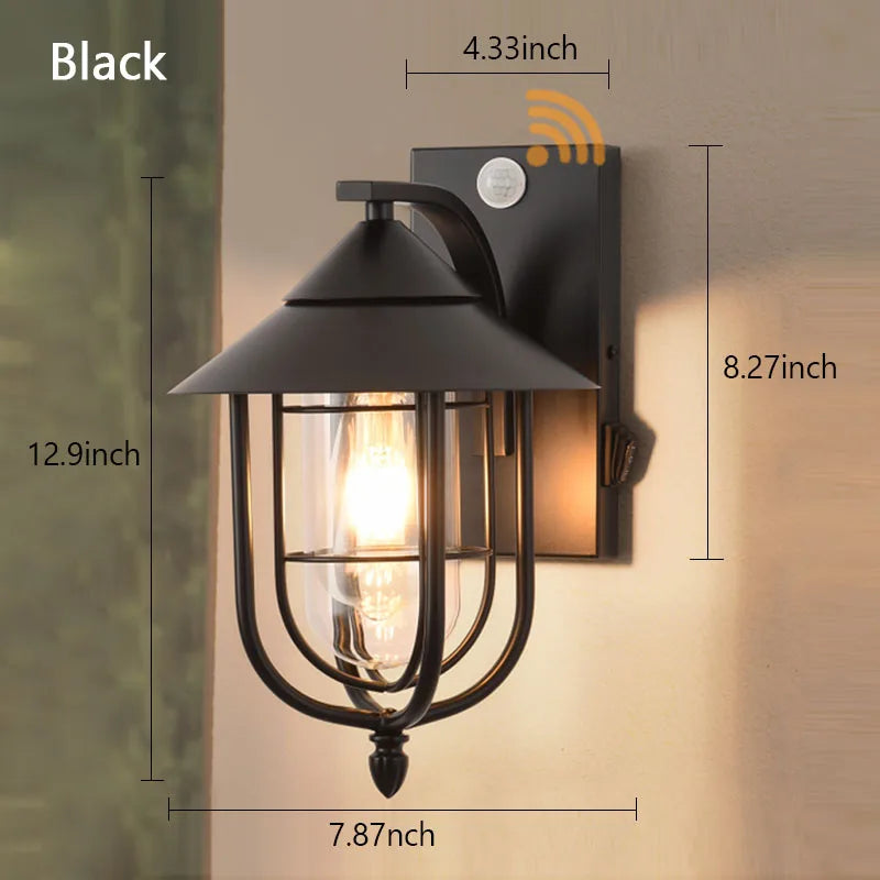 Motion Sensor Outdoor Wall Lamp LED Waterproof with Toggle Button Wall Light Vintage Porch Villa Courtyard Garden Decoration