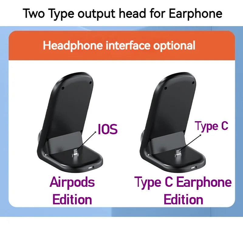 3IN1 Clock Wireless Charger Stand for SmartPhone Type-C Earphone Fast Charger Station for Iphone 15 14 13 12 11 Pro Max Airpods