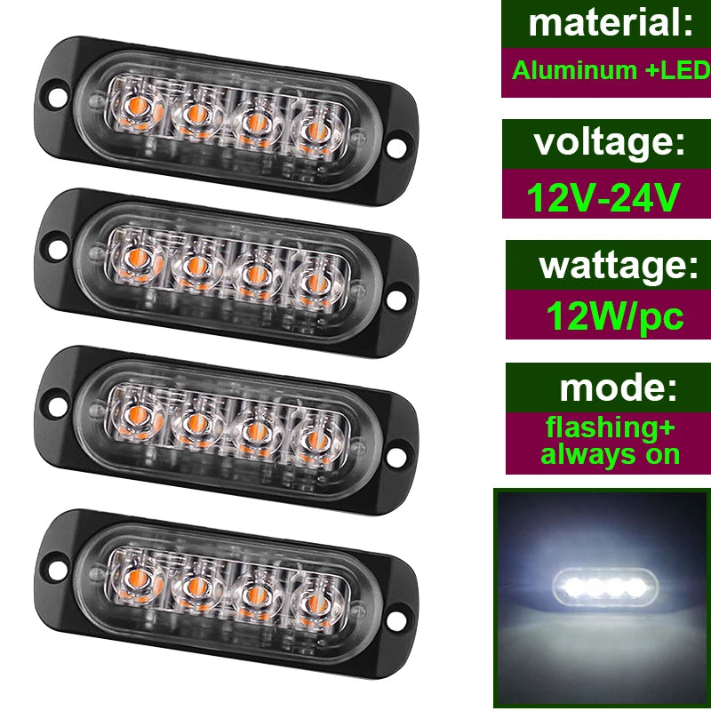 Car Strobe Warning Flashing Light Truck Side Indicator Lights Car Grille Malfunction Light Bar Trailer Beacon Lamp12V 24V Pickup