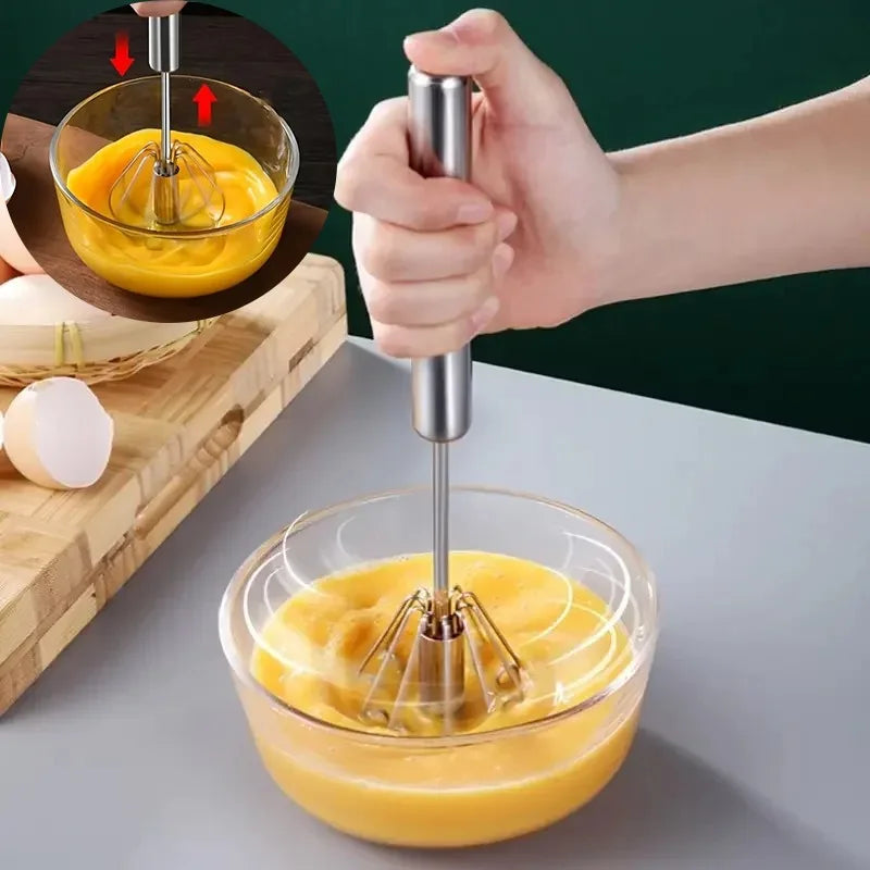 1pc Stainless Steel Egg Beater Semi-Automatic Hand Push Whisk Durable Kitchen Tool for Baking Cream Mixing  Effortless  Design