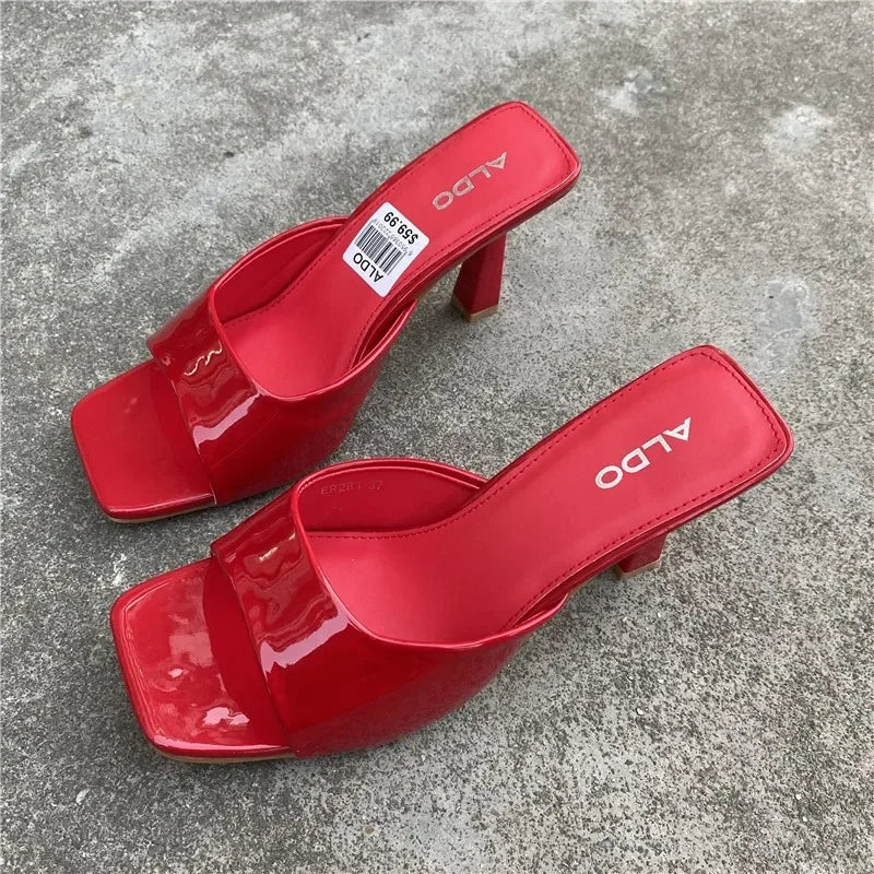 New Women Shoes European and American Fashion Square Head Thin High Heel Sexy Slippers Women Zapatos De Mujer 2023