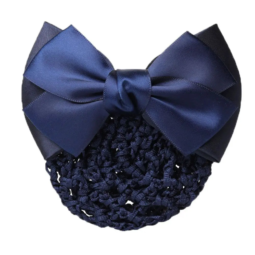 Satin Bowknot Decor Hairnet Women Girls Hair Clip Snood Net Barrette Bun Cover