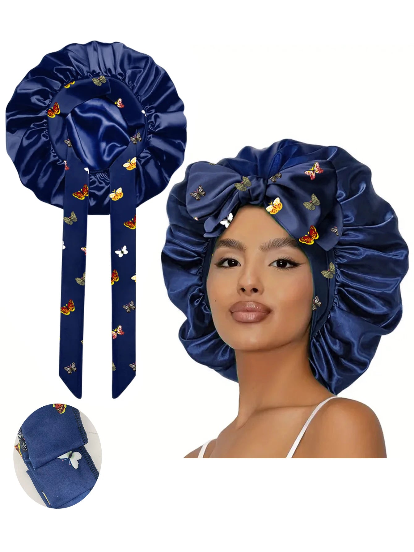 1pc  Satin bonnet with tie for women  Soft Silky Hair Care for Night Use Single Piece Stylish Hair Accessory