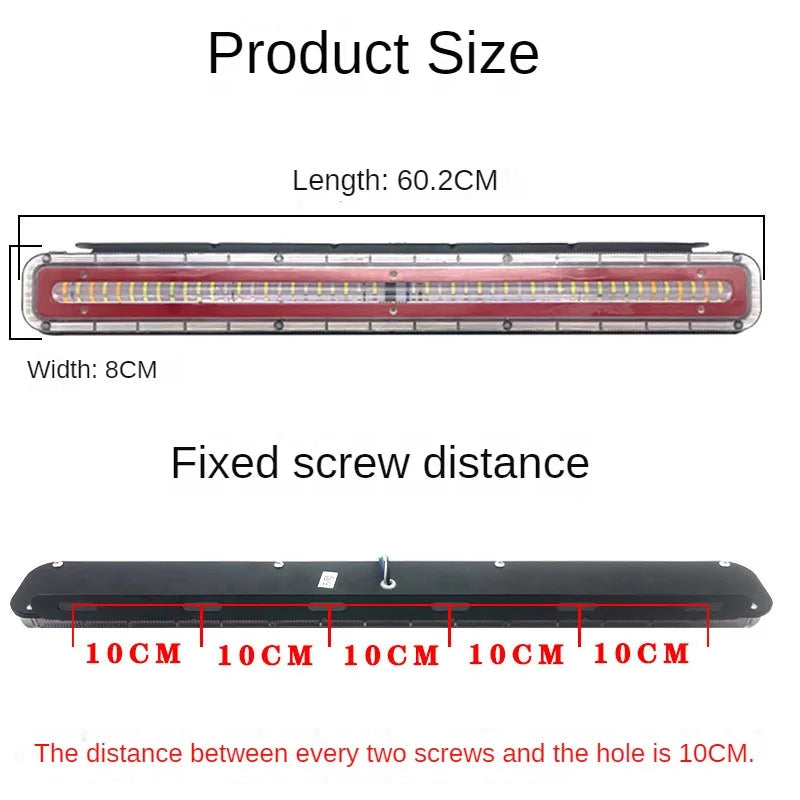 24V LED Truck Tail Flashing Light 60cm Waterproof 6D Lens High Brightness Auxiliary Brake Turn Signal Light For Semi Trailer
