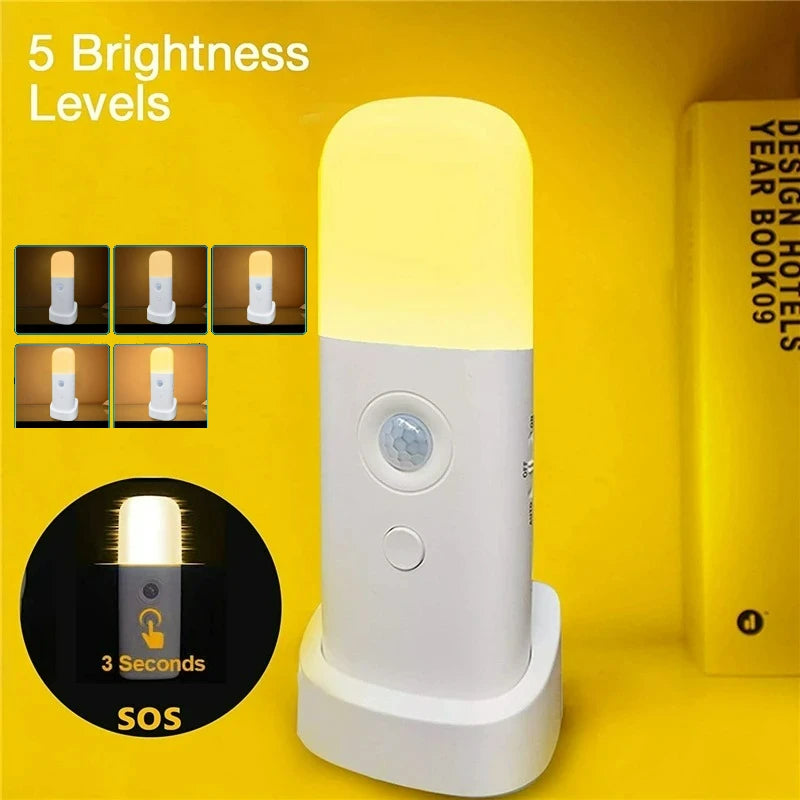 Motion Sensor Night Light Indoor USB Rechargeable Dimmable LED Light Portable Motion Activated Night Lamp for Kids Room Bedroom