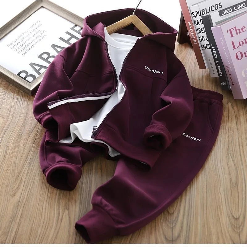 Teen Boys Sport Clothing Set Spring Autumn New Solid Color Letter Hooded Zipper Coat+Pants 2Pcs For 4-14Y Kids Casual Tracksuit