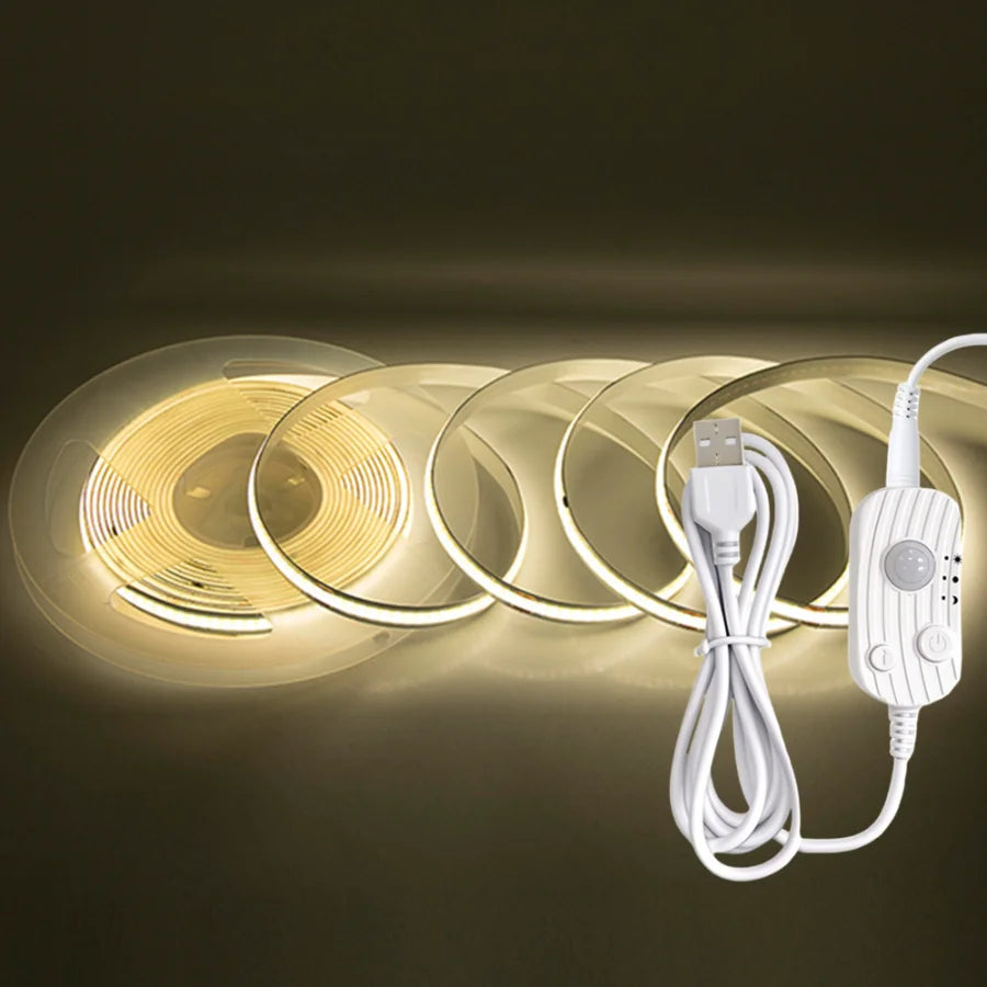 Motion Sensor Led COB Light Strip DC 5V Usb Powered Auto ON/OFF Liner Lighting Diode for Cabinet Wardrobe Kitchen Staircase