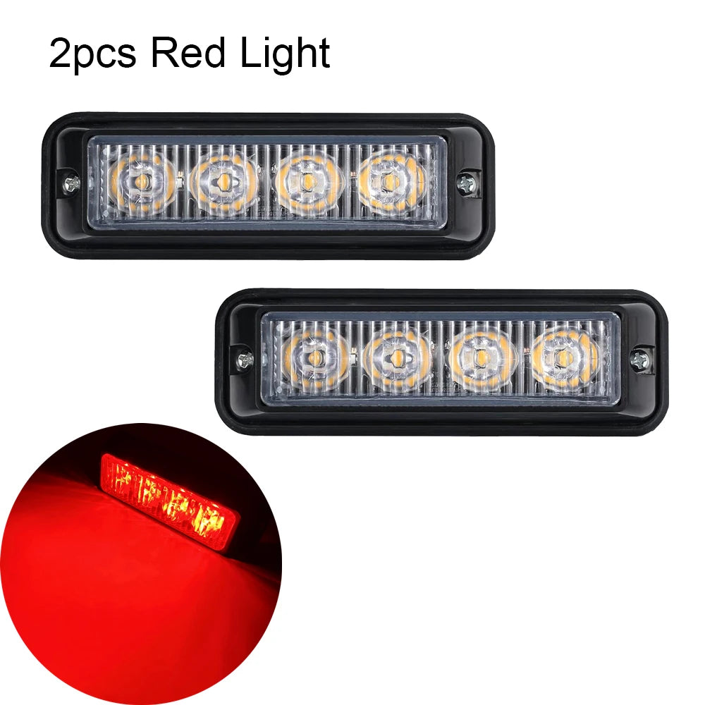 2pcs Truck Side Lights Car Grille Strobe Light Head 4 LED Police Emergency Beacon Warning Hazard Flashing signal lamp 12V 24V