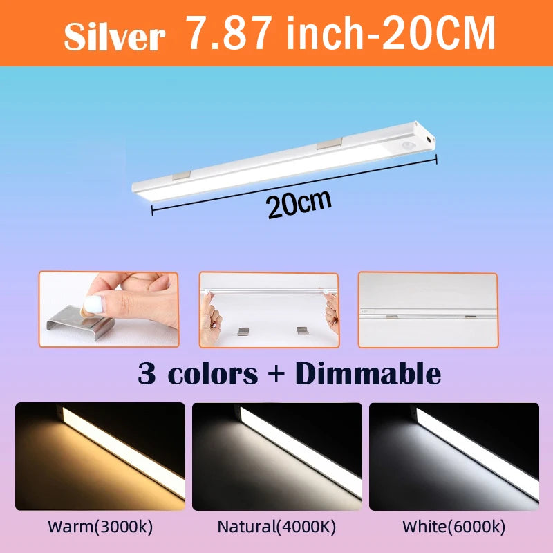 LED Lights Motion Sensor Cabinet Lights Dimmable Touch LED Night Light Rechargeable Tube Light 3 Colors Night Lamp For Kids Gift