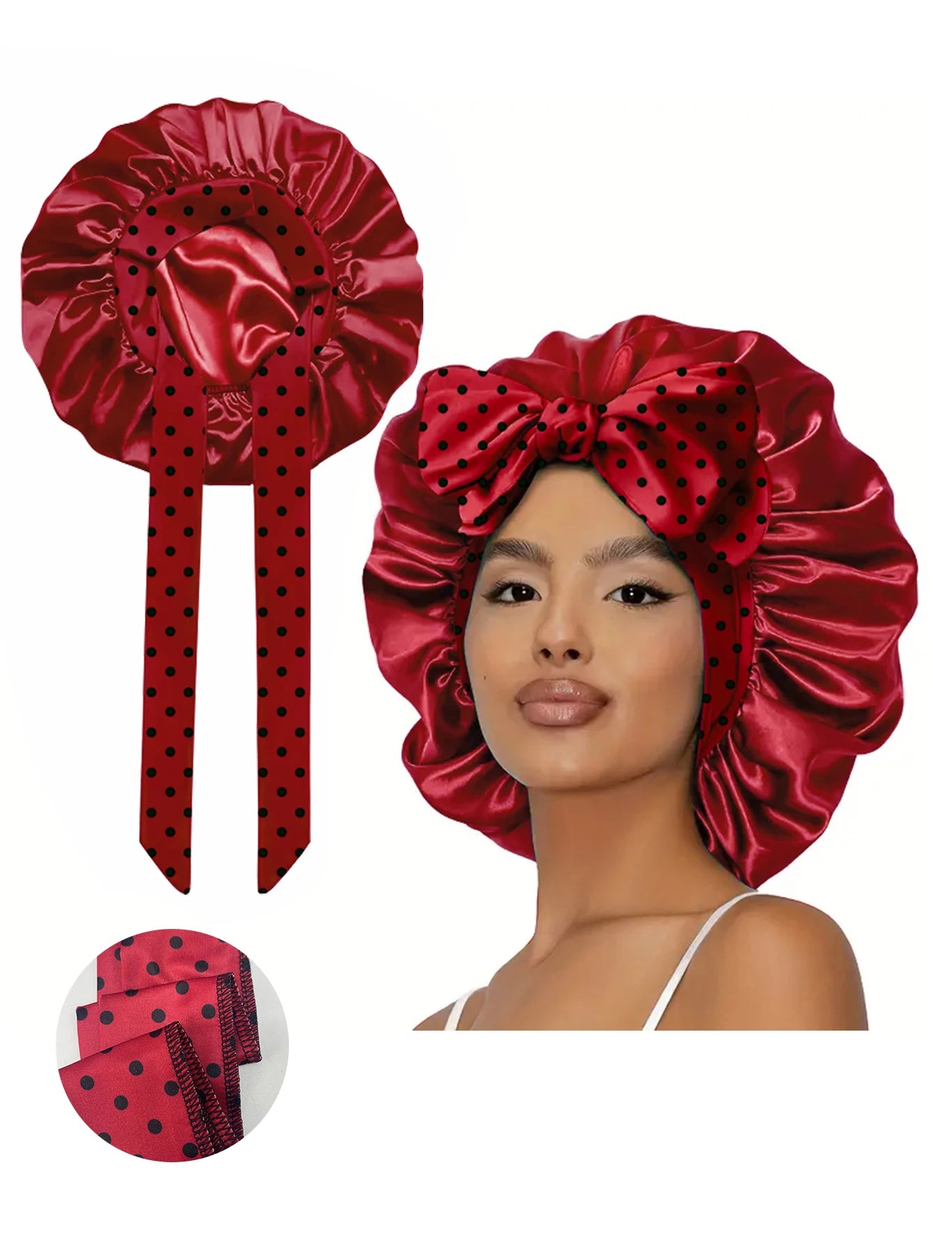 1pc  Satin bonnet with tie for women  Soft Silky Hair Care for Night Use Single Piece Stylish Hair Accessory