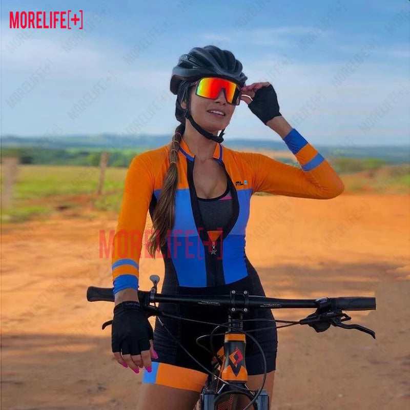 MLC Women's Long Sleeve Jumpsuit Women's Sportswear Suit Grey Cycling Jersey Breathable Cycling Team Cycling Jersey Unisex