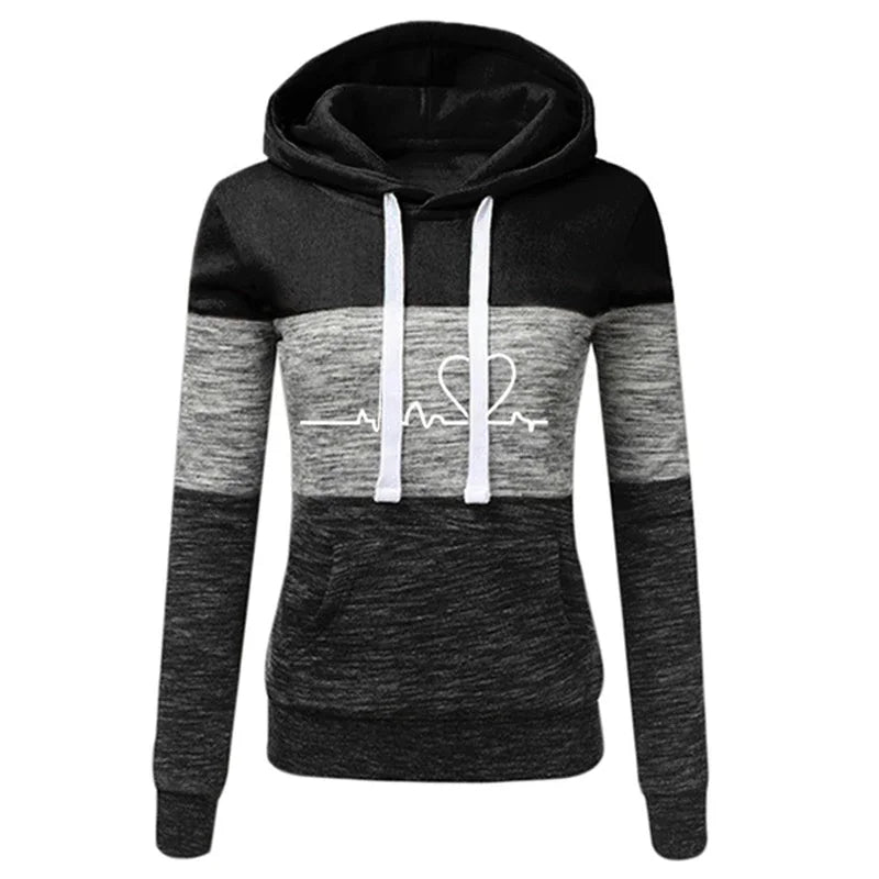 Women Tracksuit Printing Hooded Sweatshirt Sweatpant Color Block Versatile Casual Jogging Pullovers Sport Trousers Outfits S-3XL
