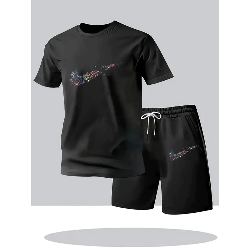 Men's Printed T-Shirt & Sports Shorts Set
