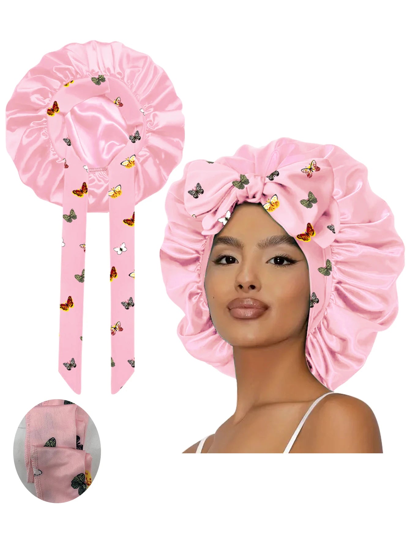 1pc  Satin bonnet with tie for women  Soft Silky Hair Care for Night Use Single Piece Stylish Hair Accessory