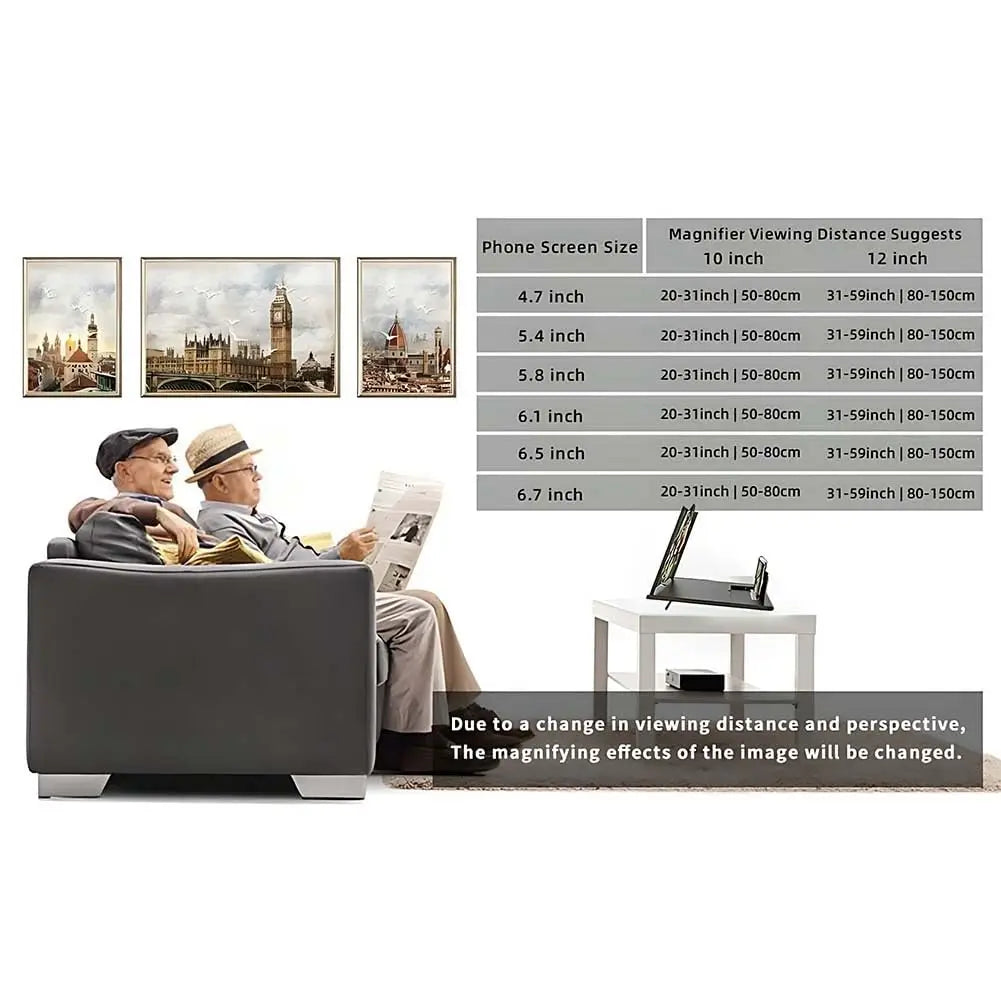 Screen Magnifier Version, Phone Projector with Extender, 3D HD Smartphone Amplifier, Foldable Stand, Adjustable Angle