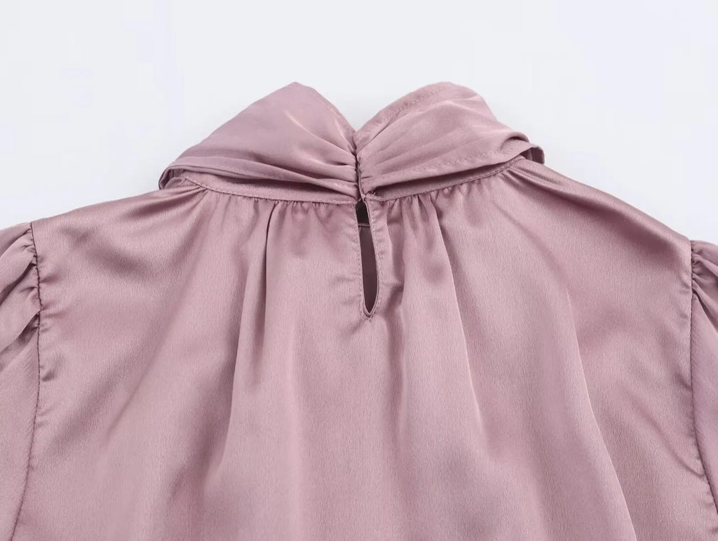 Women Bow Satin Blouse Spring Autumn Female Long Sleeve Elegant Shirt Lady Lantern Sleeve Sweet Casual Commute Blouse-Shirts