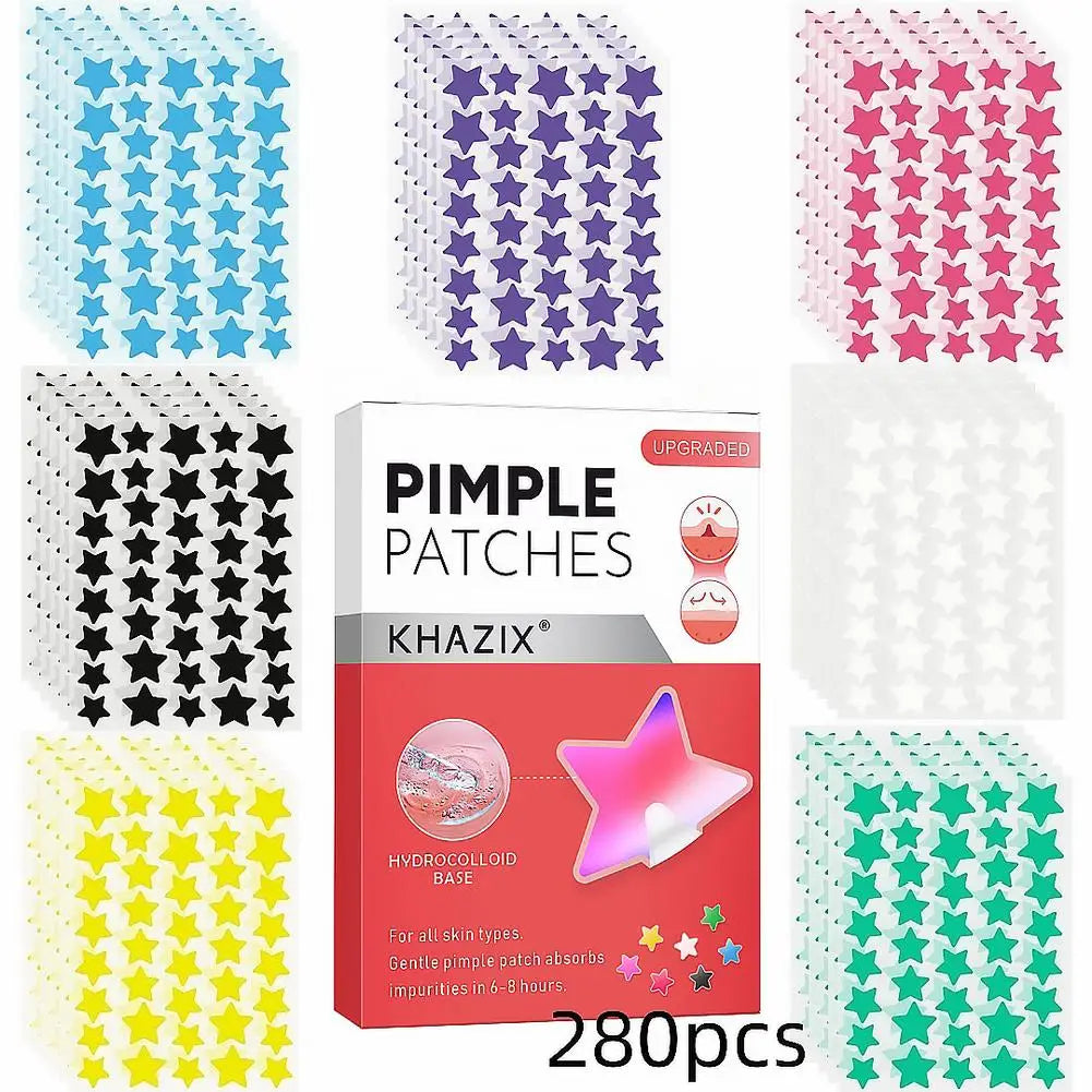 280pcs Hydrocolloid Pimple Patches Colorful Star Facial Acne Patches Invisible Ultra-thin Pimples Cover Patches Daily SkinCare