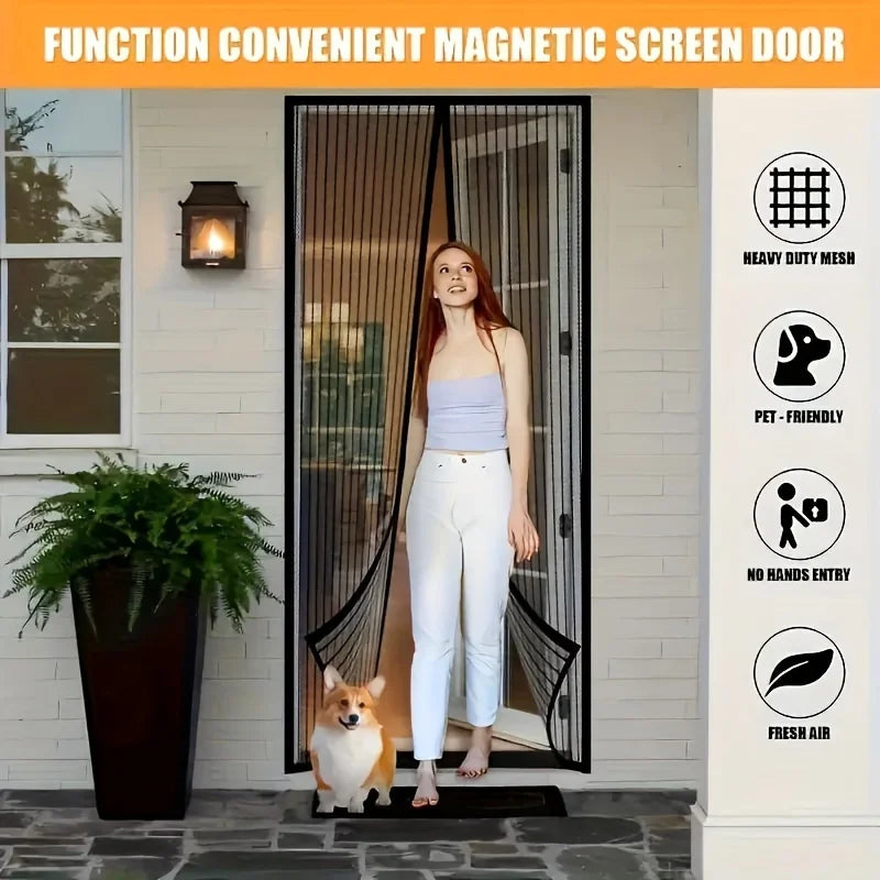 A magnetic screen door——Heavy-duty insect-proof net，Self-sealing technology，Easy Installation，No tools required，Suitable for use
