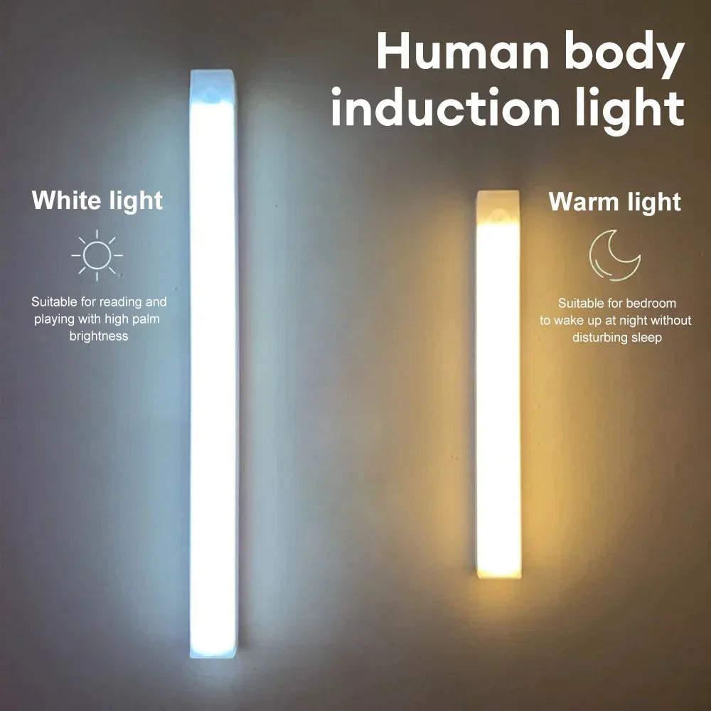 LED Motion Sensor Strip Light Wireless Sensor Night Light USB Rechargeable Detector Light Wall Lamp Kitchen Cabinet and Storage