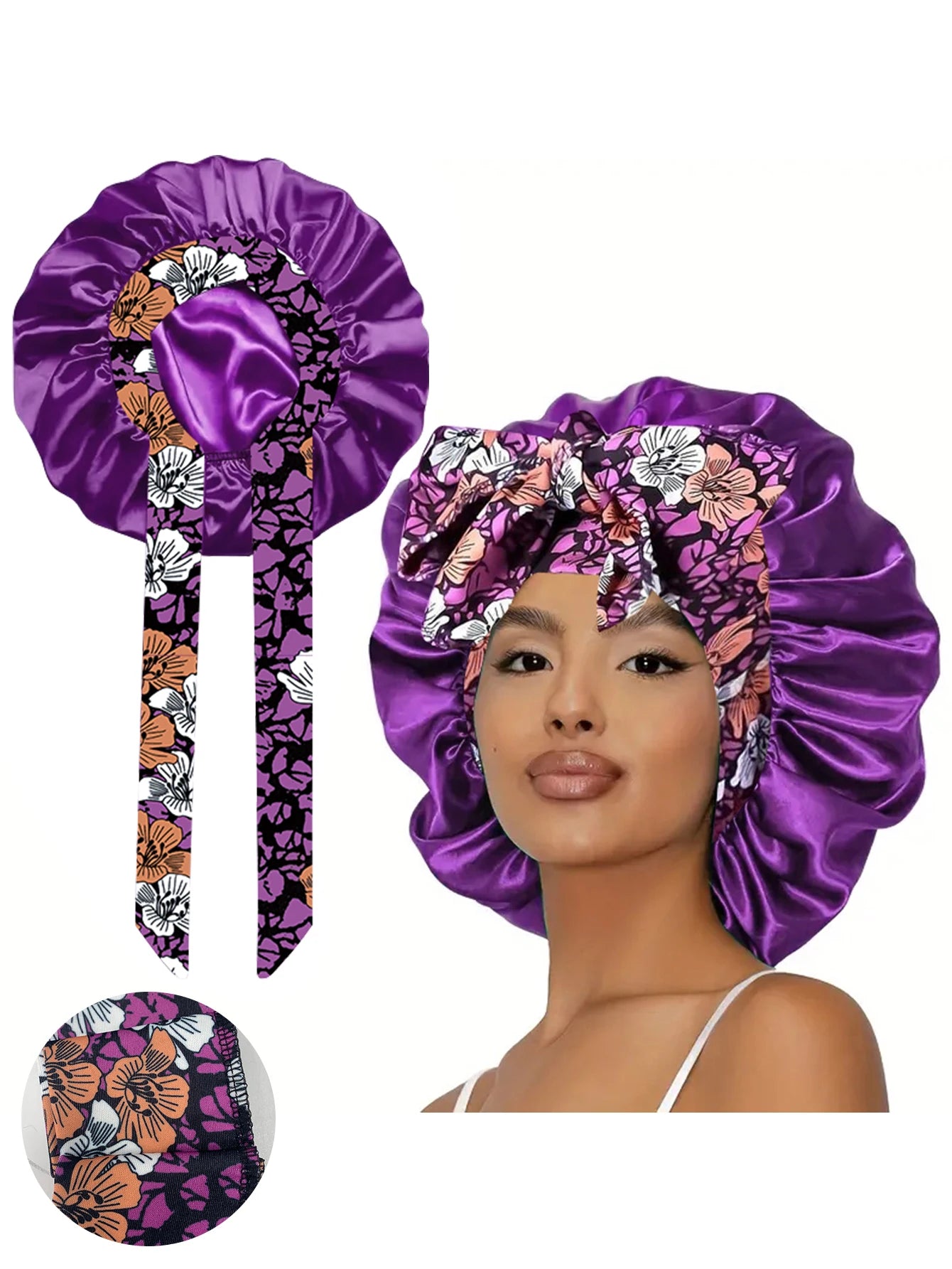 1pc  Satin bonnet with tie for women  Soft Silky Hair Care for Night Use Single Piece Stylish Hair Accessory