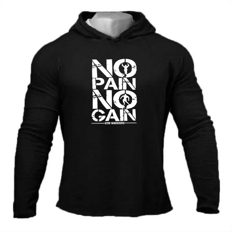 Men's biack Hooded Spring and Autumn Fitness Long Sleeve Hoodies Cotton Gym Clothing Sports Muscle Leisure pure cotton hoodie
