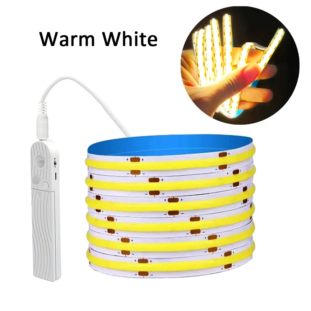 Motion Sensor Led Lights Strip Battery Powered COB Led Strip Lights for Stair Bedroom Night Lighting 320 Leds/m