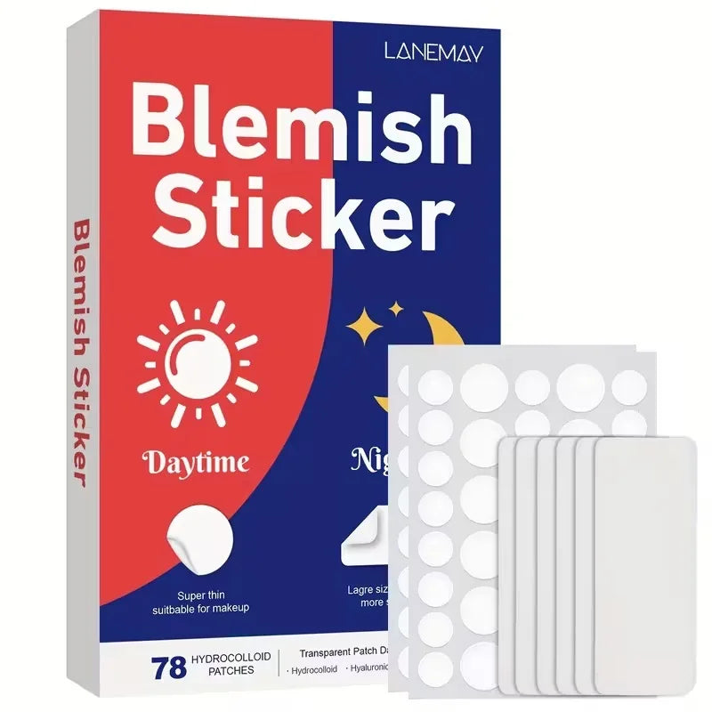 78pcs/set Pimple Patches - Day And Night 2 Sizes 78 Patches Hydrocolloid Acne Pimple Covering Patches With Hyaluronic Acid, Tea