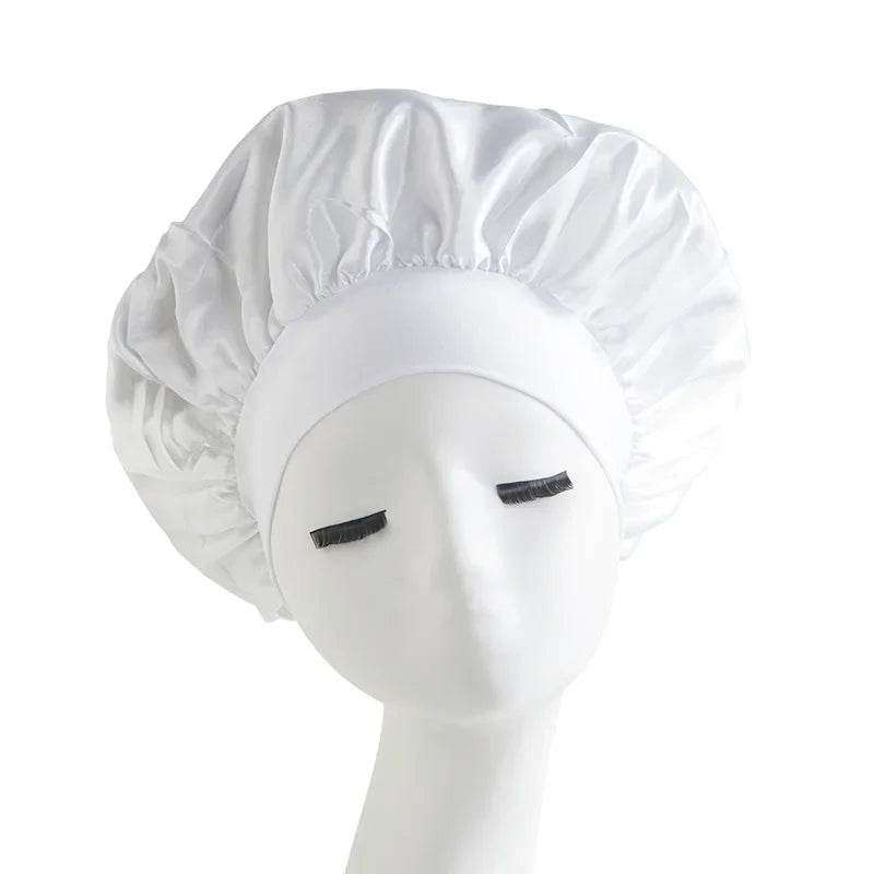 Women's Satin Solid Elastic Wide-brimmed Sleeping Hat Unisex Head Wrap Elastic Band Cap Hair Care Bonnet Night Hat bonnet