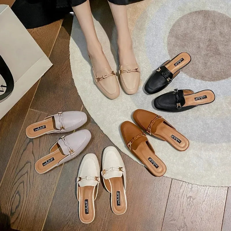 Womens Shoes Fashion Baotou Half Slippers Elegant Women Mules Slippers Comfortable Walking Flat Slippers for Women Zapatos Mujer